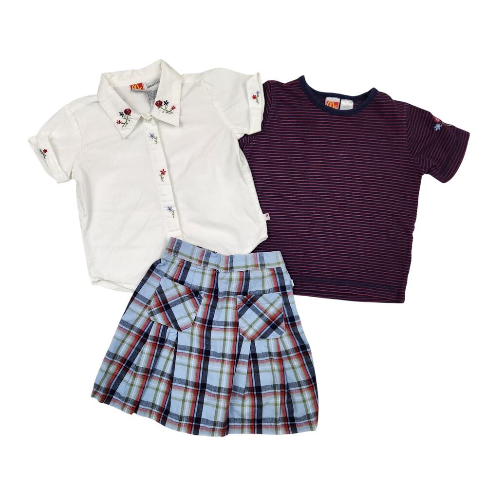 McKids Girls 6 Vintage 90s Floral Outfit Plaid Skort Shirt Tee Bundle School